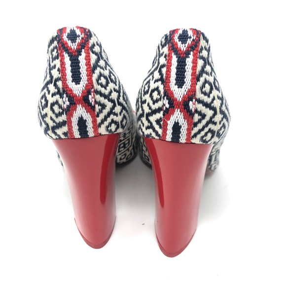 TORY BURCH Dara Woven Pump Heels Shoes - Red Black Women’s Sz 7.5 RARE EUC - Picture 5 of 9